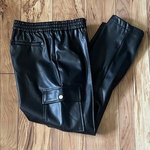 Calvin Klein Women's Black Faux Leather Cargo Pants